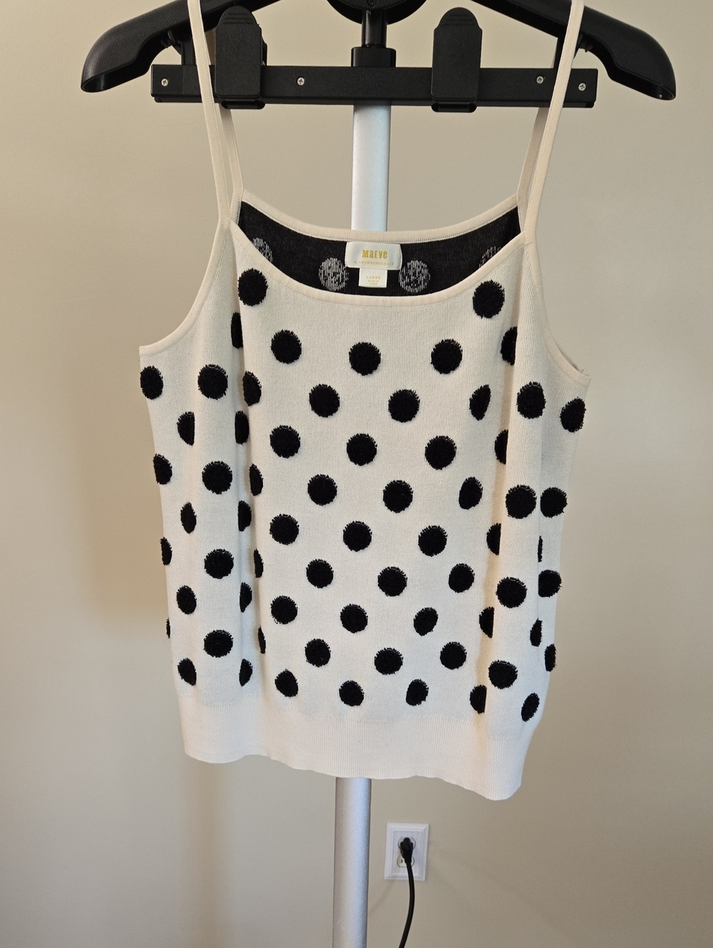 MAEVE Cream Camisole with Black Polka Dots